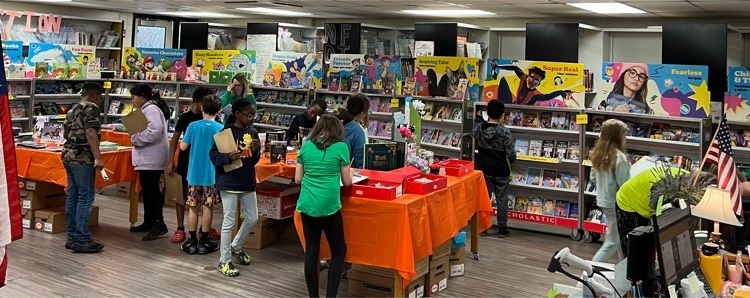 students at the book fair 